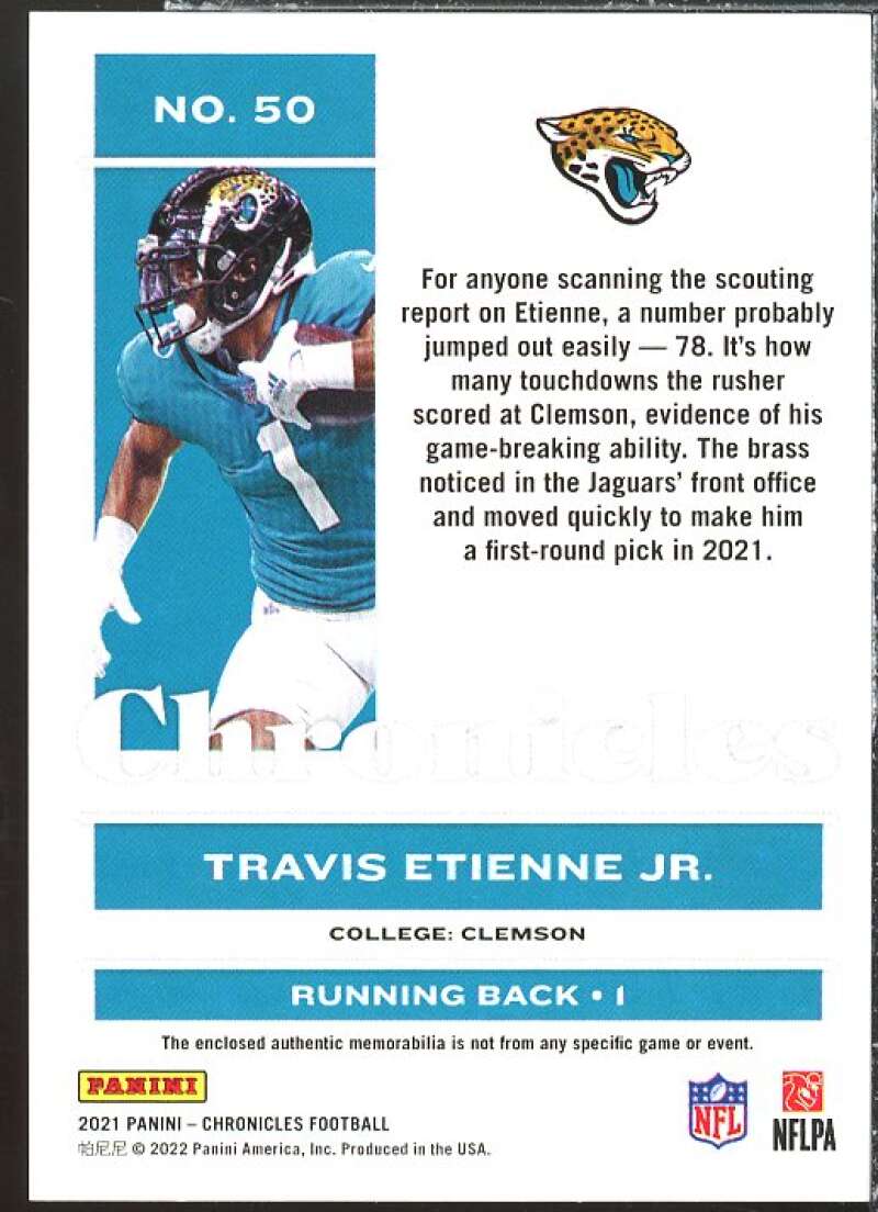 Travis Etienne Jr. Rookie Card 2021 Panini Chronicles Jerseys #50  Image 2