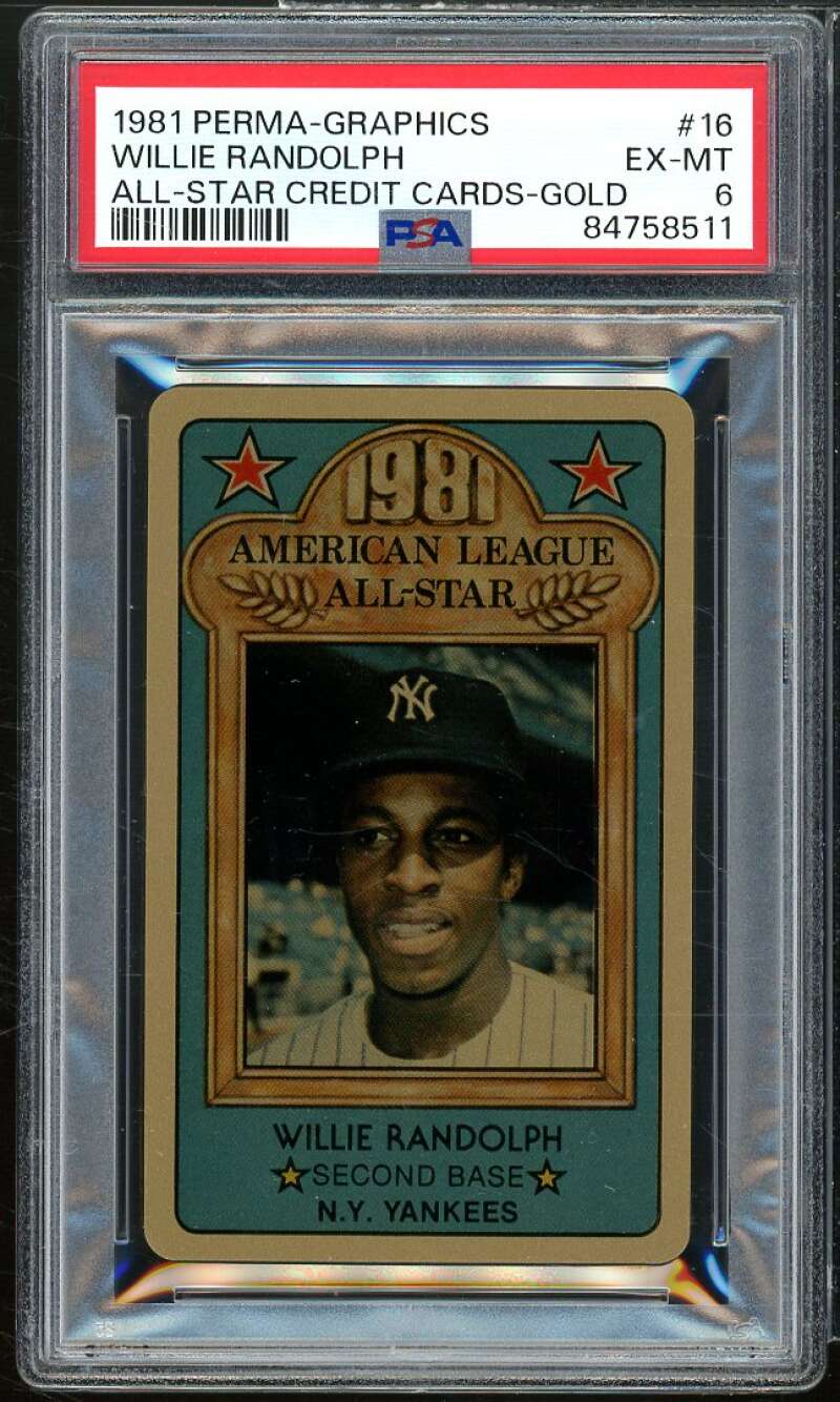 Willie Randolph Card 1981 Perma-Graphics All-Star Credit Card Gold #16 PSA 6 Image 1