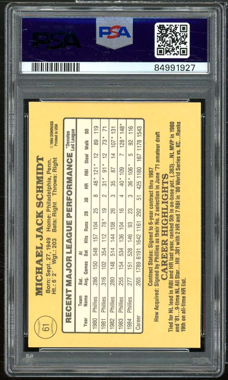 Mike Schmidt Card 1985 Donruss #61 PSA 7 Image 2