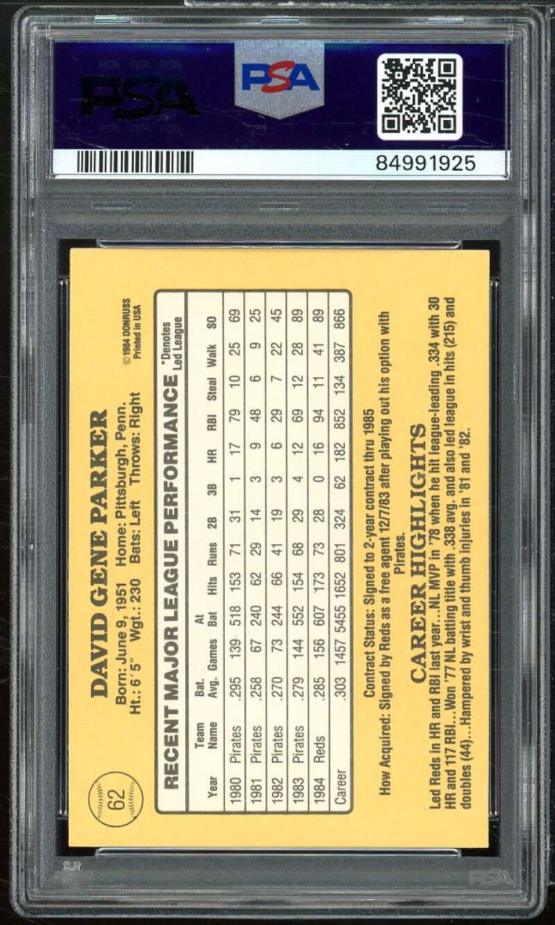 Dave Parker Card 1985 Donruss #62 PSA 8 Image 2