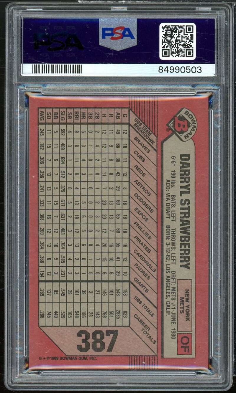 Darryl Strawberry Card 1989 Bowman #387 PSA 8 Image 2