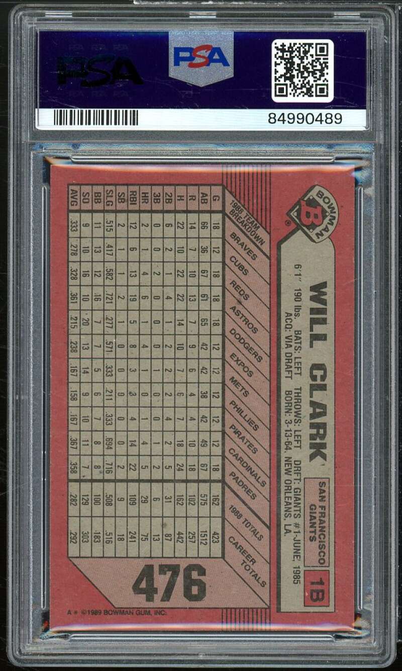 Will Clark Card 1989 Bowman #476 PSA 8 Image 2