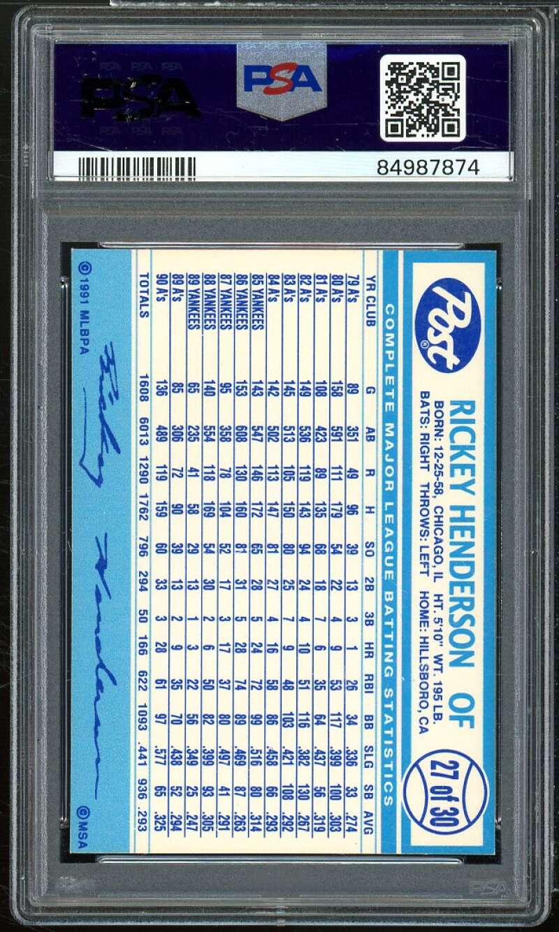 Rickey Henderson Card 1991 Post Cereal #27 PSA 5 Image 2