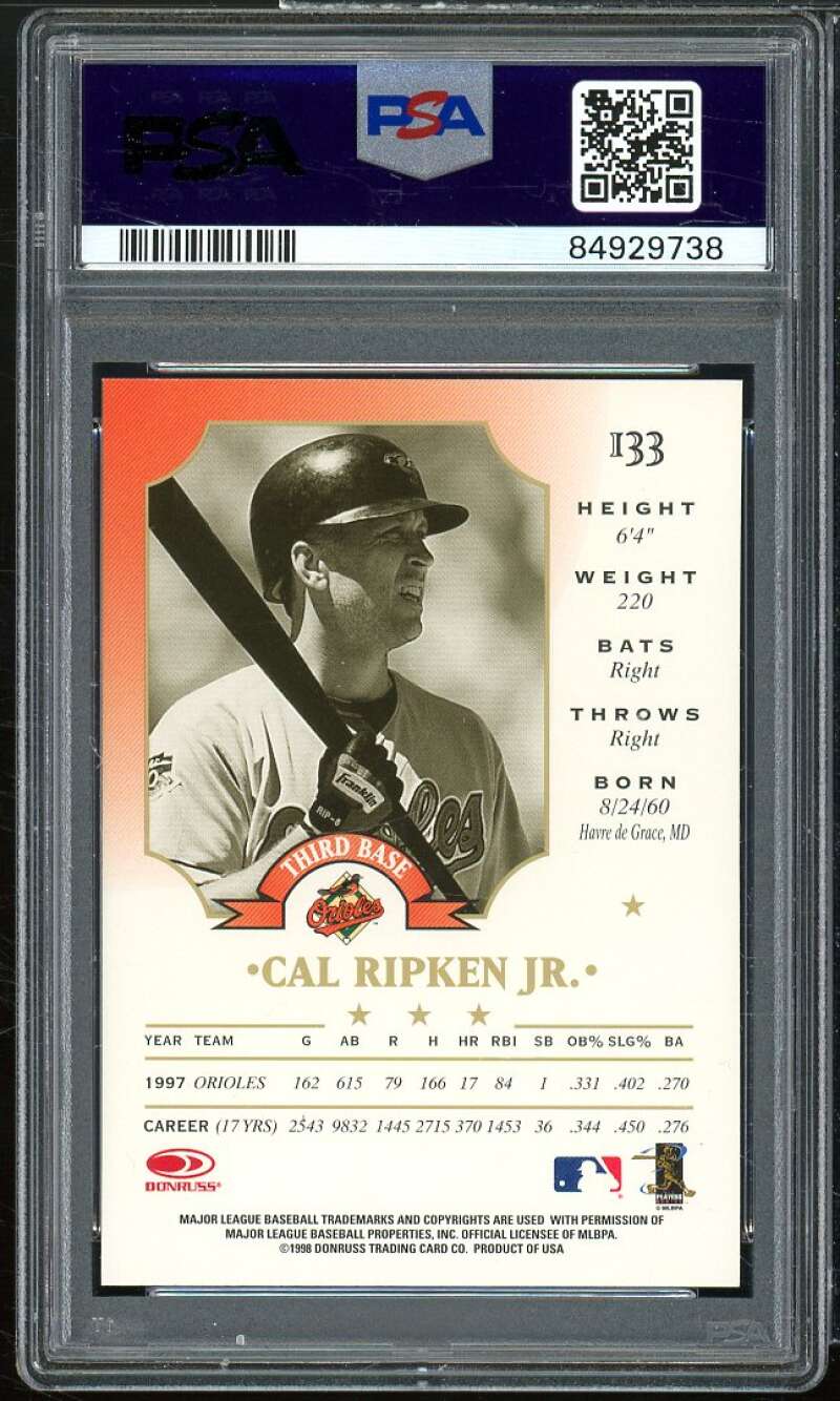 Cal Ripken Jr. Card 1998 Leaf #133 PSA 8 Image 2