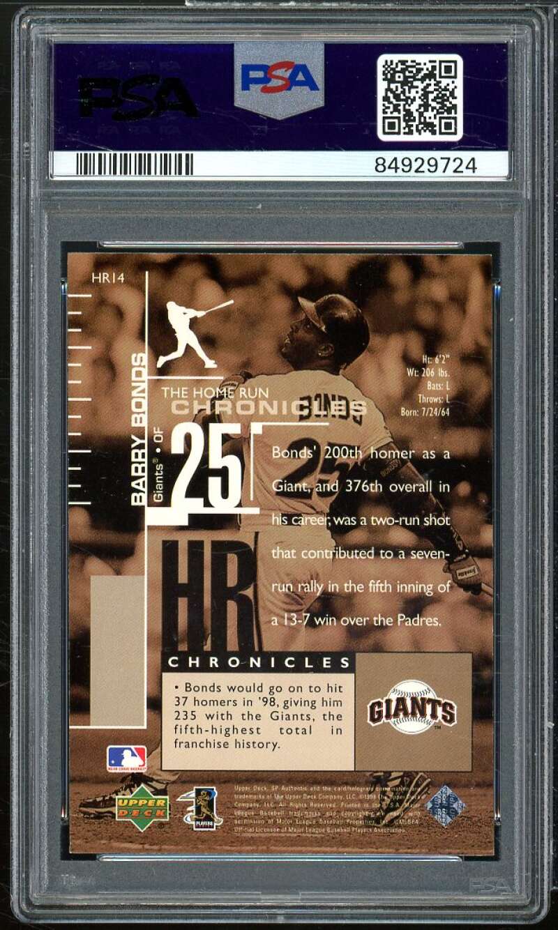 Barry Bonds Card 1999 SP Authentic Homerun Chronicles #hr14 PSA 7 Image 2