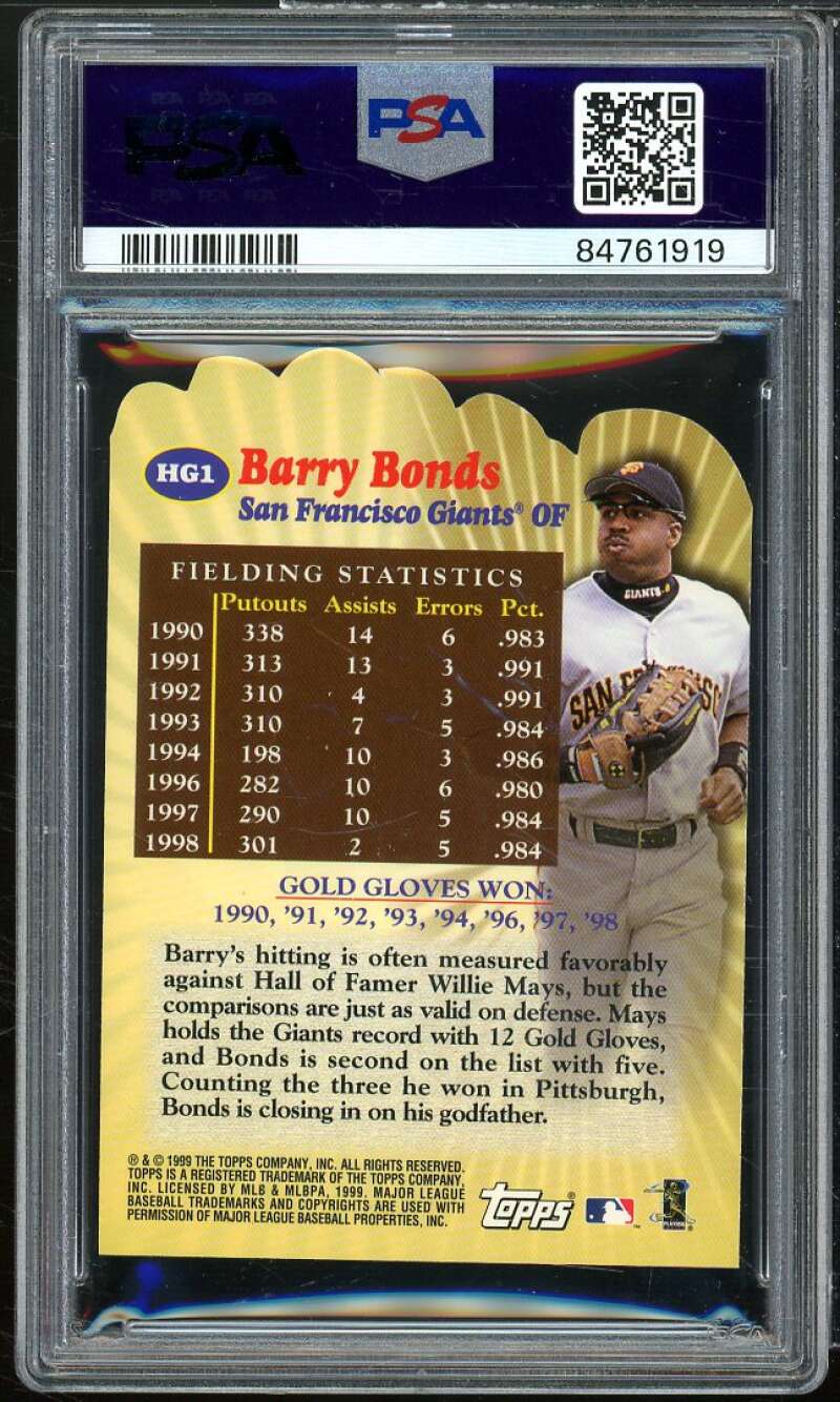 Barry Bonds Card 2000 Topps Hands of Gold #HG1 PSA 8 Image 2