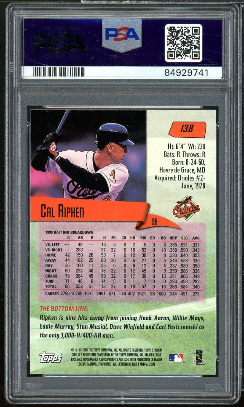 Cal Ripken Jr. Card 2000 Stadium Club #138 PSA 7 Image 2