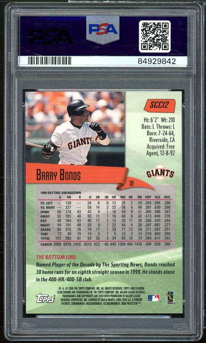 Barry Bonds Card 2000 Stadium Club Chrome Preview #SCC12 PSA 8 Image 2