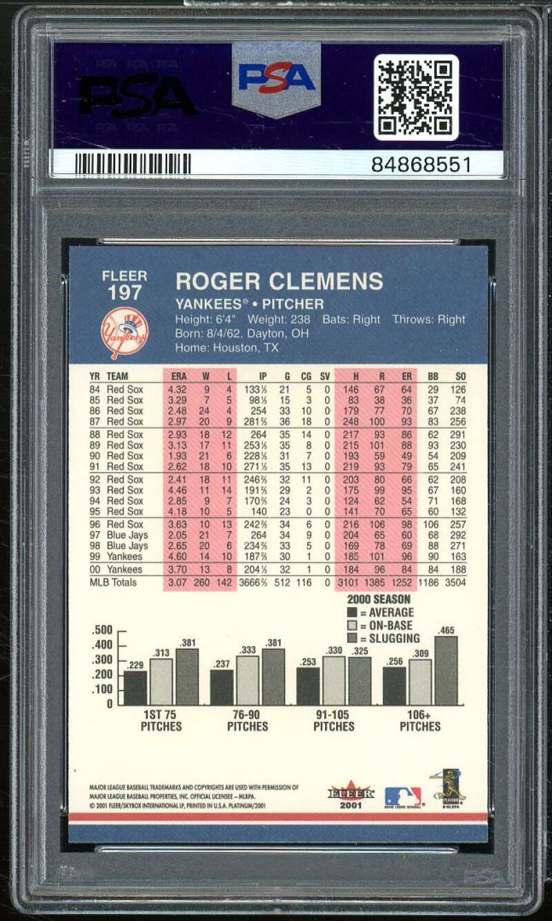 Roger Clemens Card 2001 Fleer Platinum Edition #197 PSA 8 Image 2