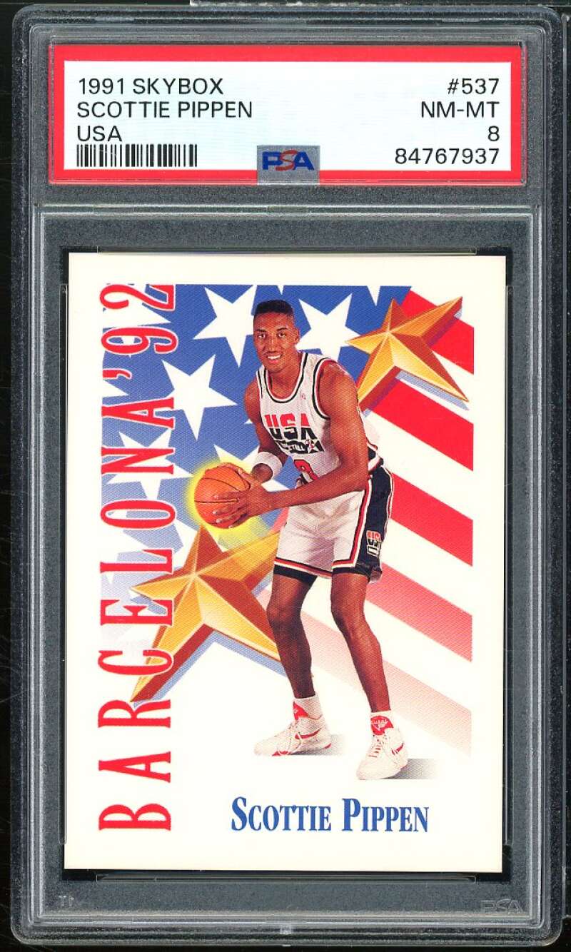 Scottie Pippen Card 1991-92 SkyBox #537 PSA 8 Image 1