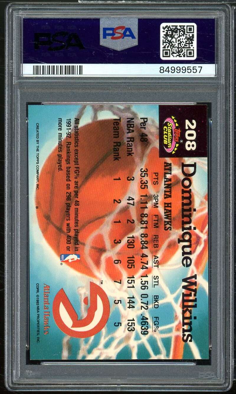 Dominique Wilkins Card 1992-93 Stadium Club Members Only #208 PSA 7 Image 2