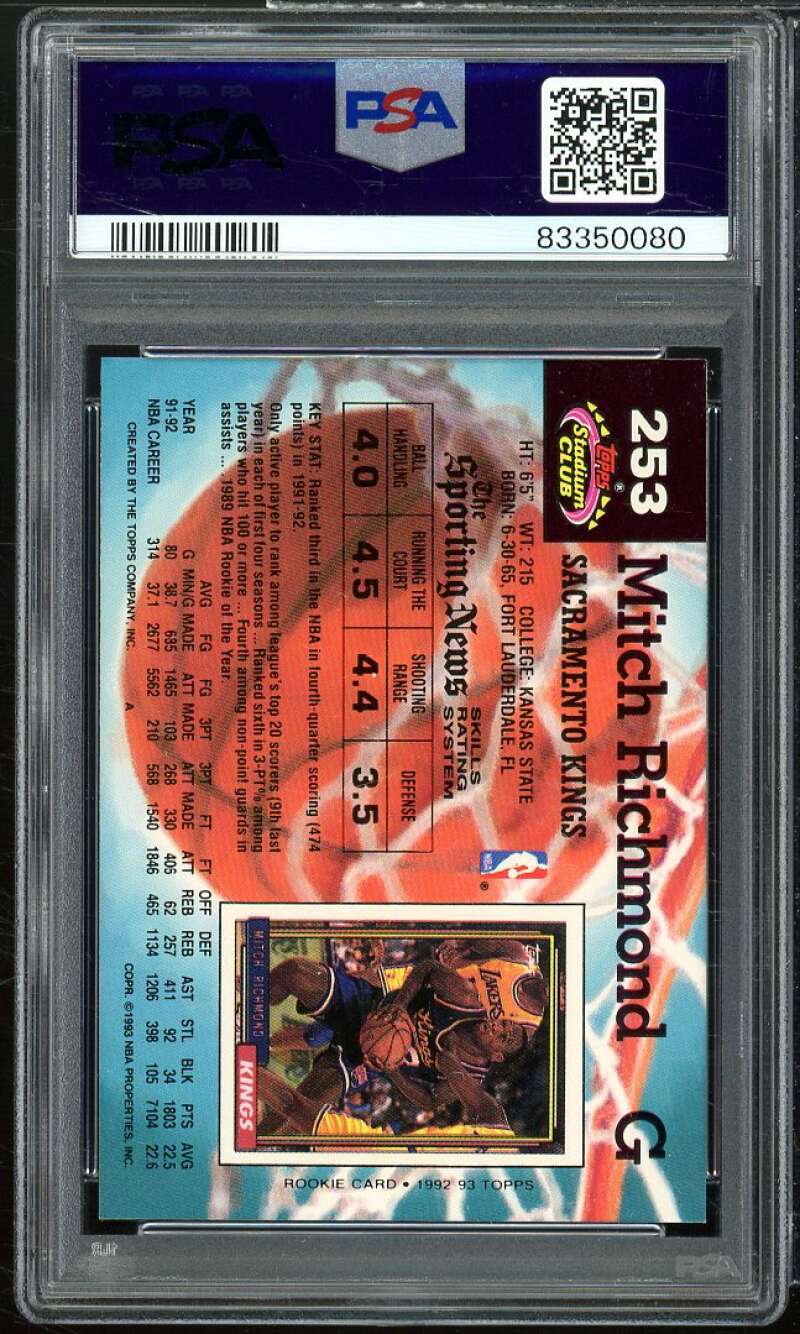 Mitch Richmond Card 1992-93 Stadium Club Members Only #253 PSA 9 Image 2