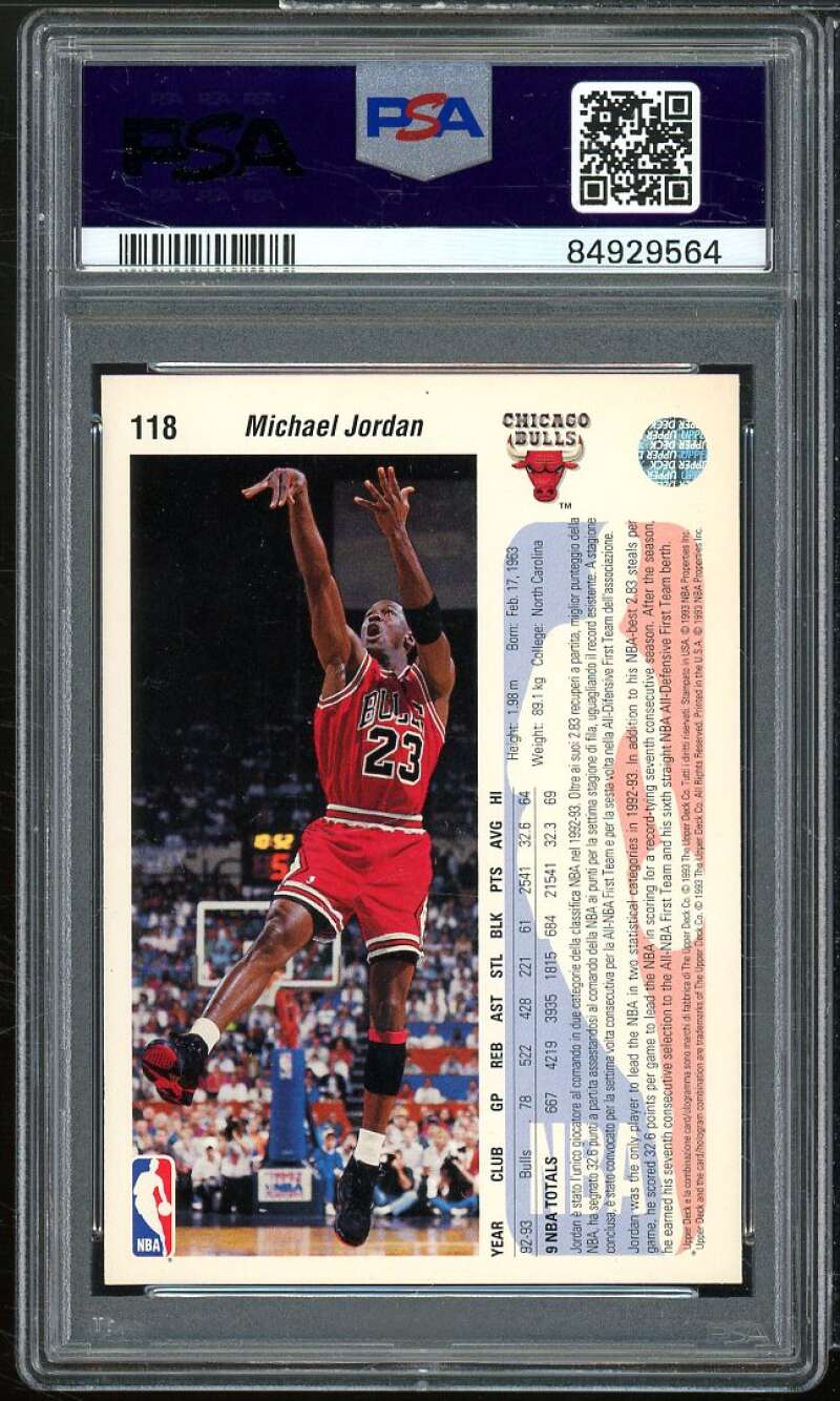 Michael Jordan Card 1992-93 U.D. International Italian #118 PSA 6 Image 2