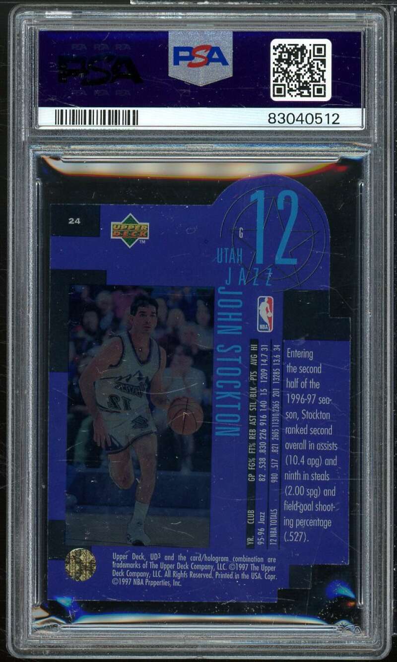 John Stockton Card 1996-97 UD3 #24 PSA 8 Image 2