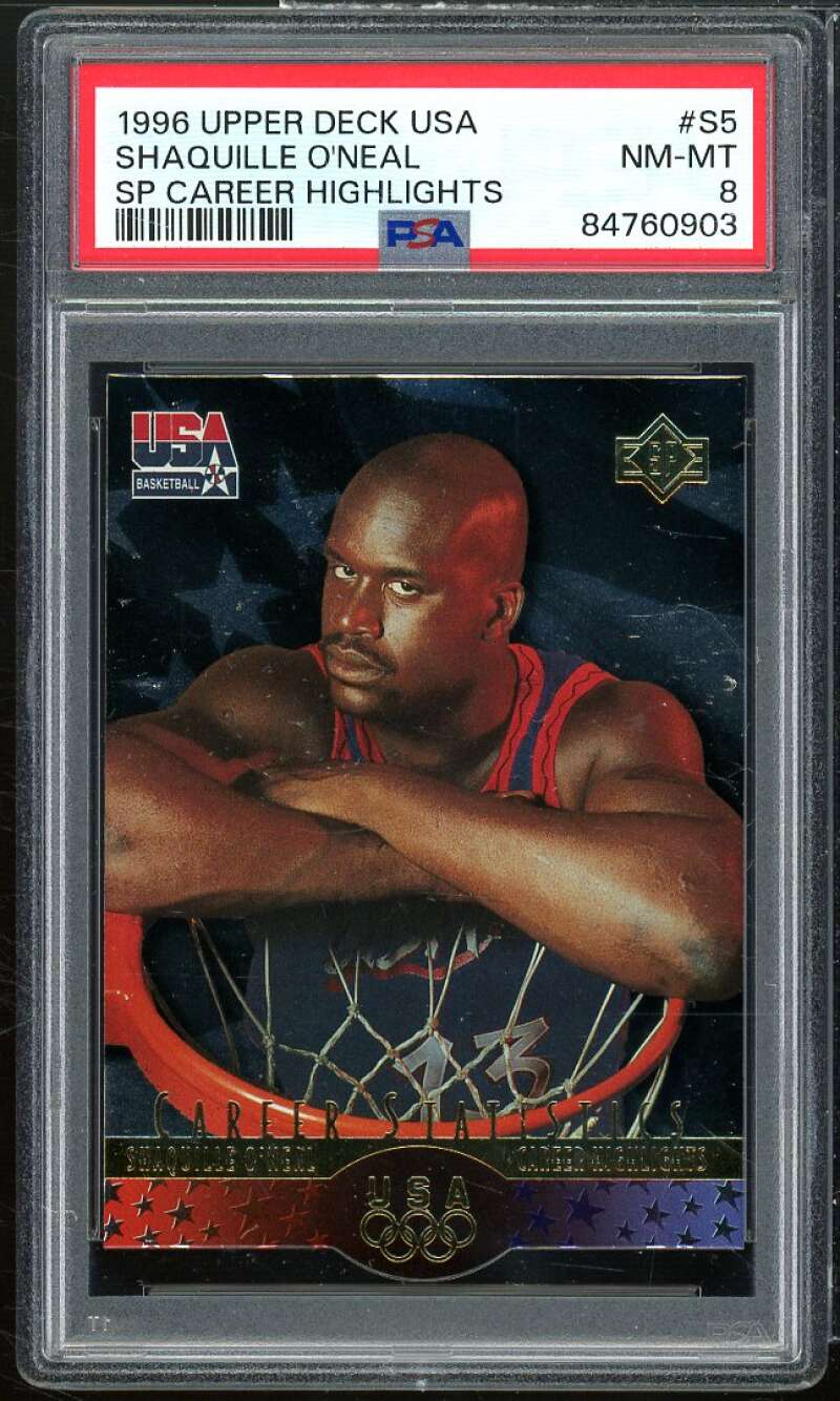 Shaquille O'Neal Card 1996-97 Upper Deck USA SP Career Highlights #S5 PSA 8 Image 1