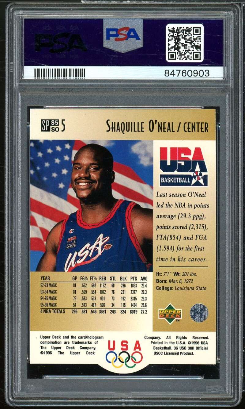 Shaquille O'Neal Card 1996-97 Upper Deck USA SP Career Highlights #S5 PSA 8 Image 2