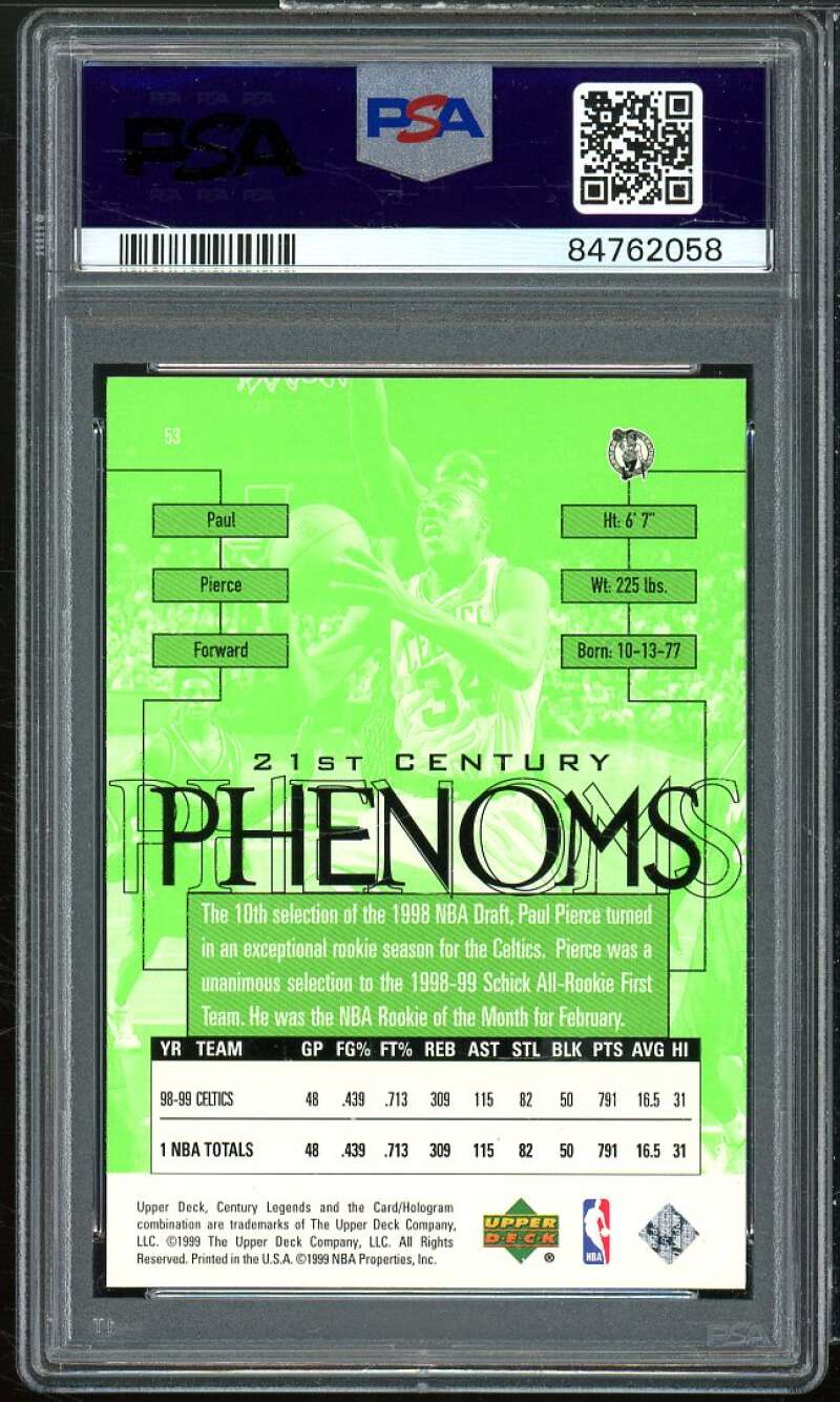 Paul Pierce Card 1999-00 Upper Deck Century Legends #53 PSA 7 Image 2