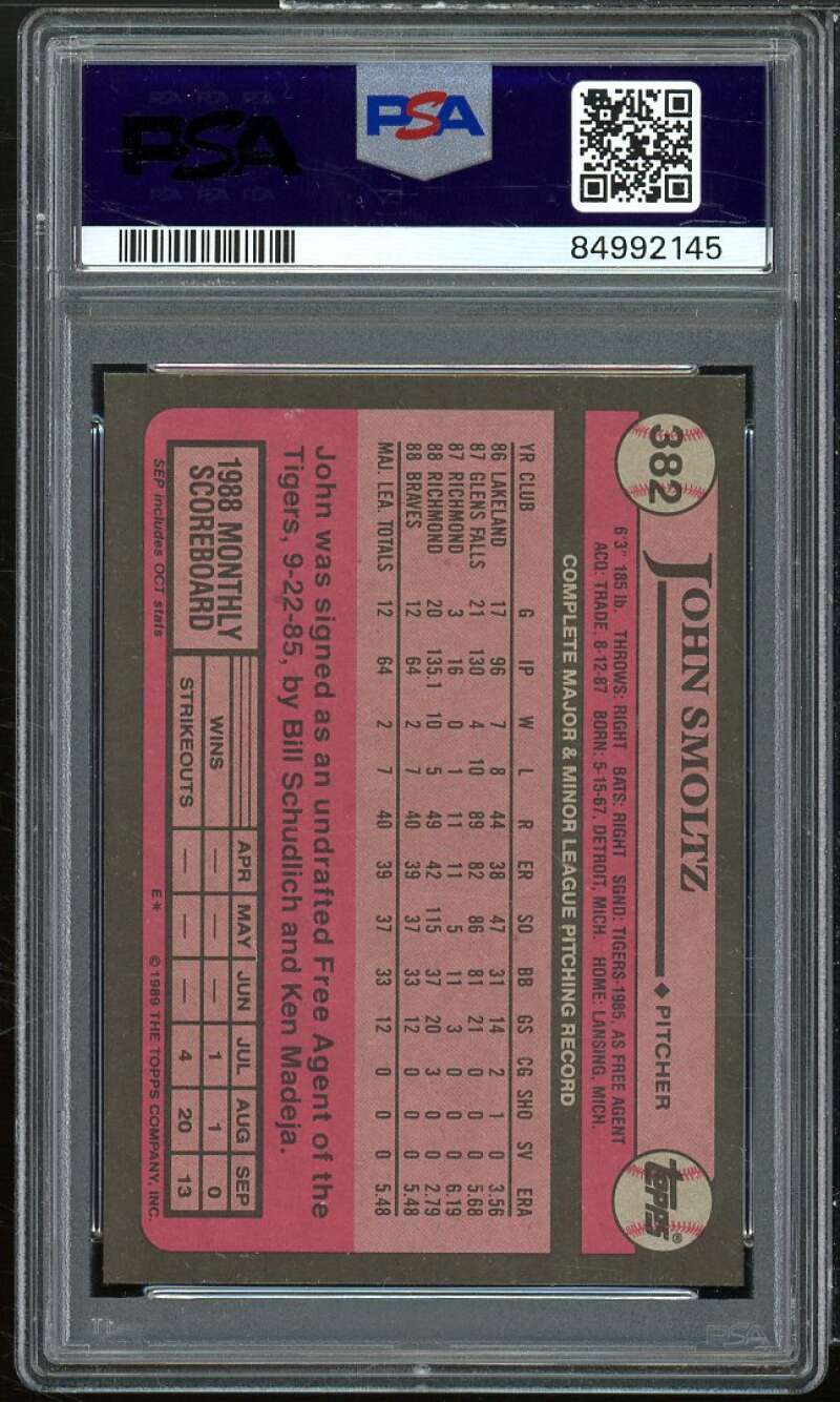 John Smoltz Rookie Card 1989 Topps #382 PSA 8 Image 2