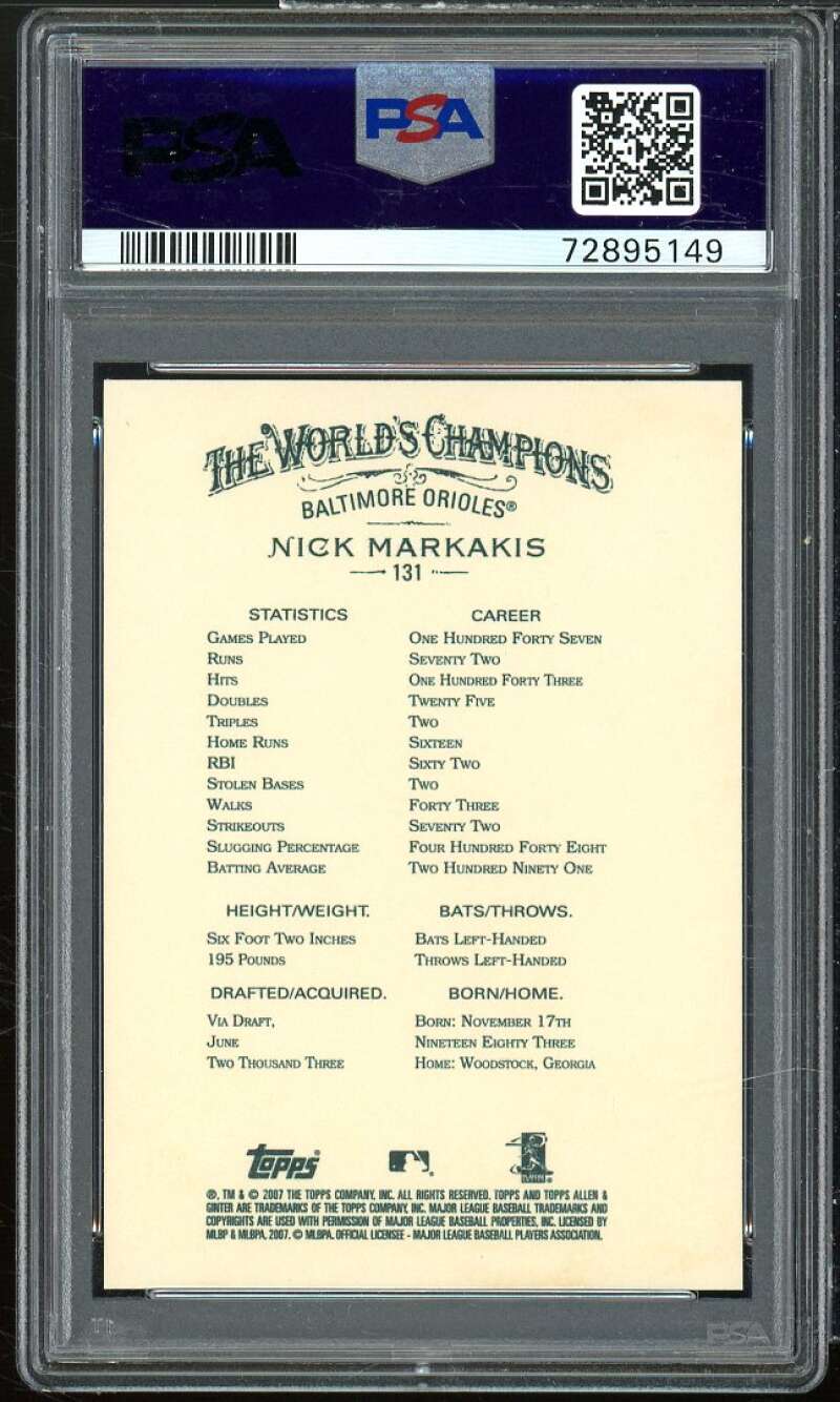 Nick Markakis Rookie Card 2007 Topps Allen Ginter #131 PSA 10 Image 2