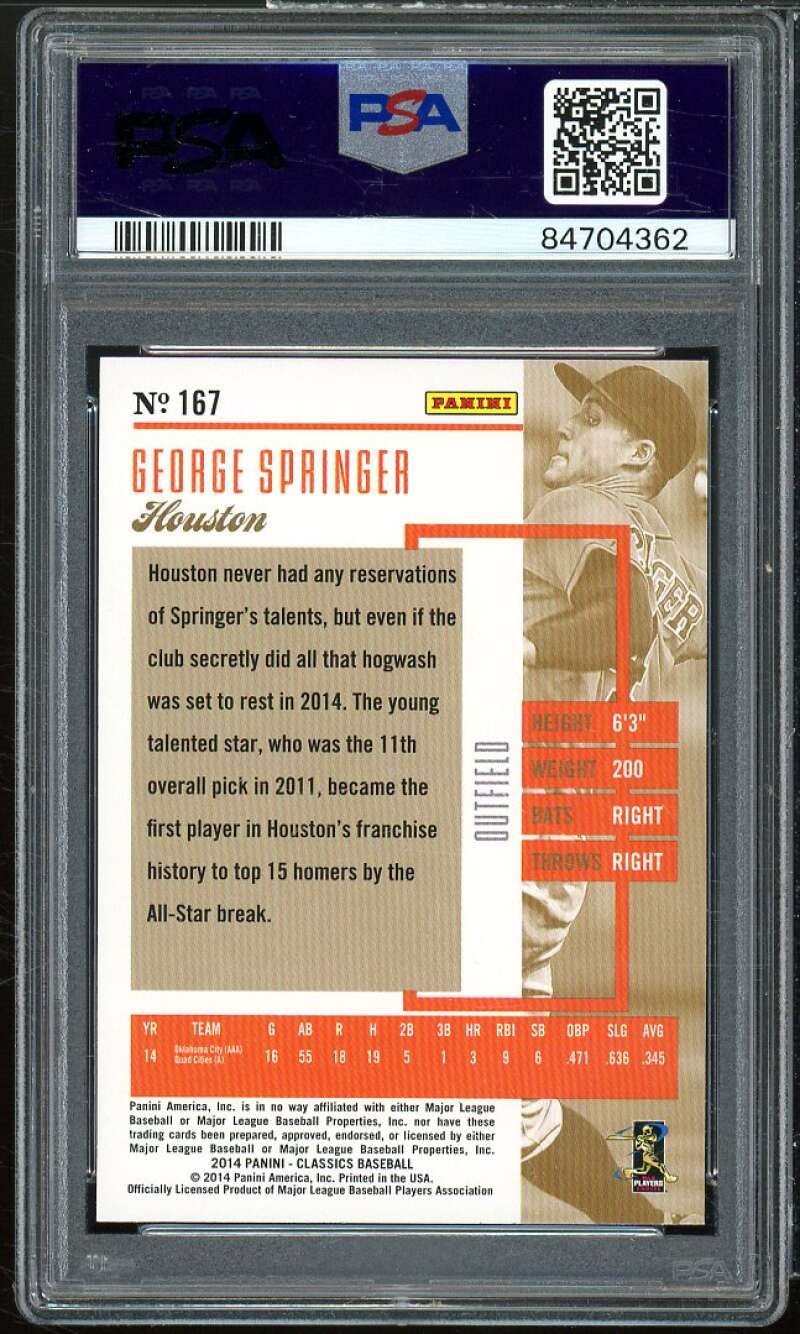 George Springer Rookie Card 2014 Panini Classics #167 PSA 10 Image 2