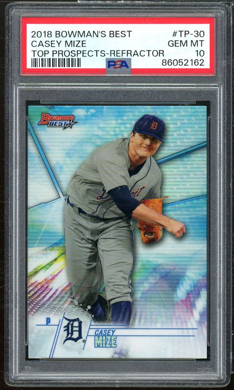 Casey Mize Rookie Card 2018 Bowman's Top Prospects Best Refractor #TP-30 PSA 10 Image 1