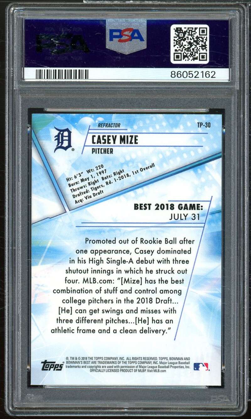 Casey Mize Rookie Card 2018 Bowman's Top Prospects Best Refractor #TP-30 PSA 10 Image 2