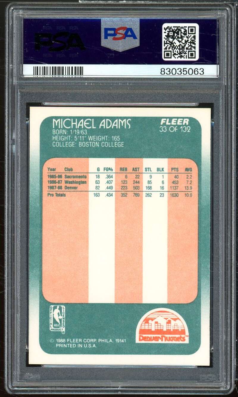 Michael Adams Rookie Card 1988-89 Fleer #33 PSA 8 Image 2