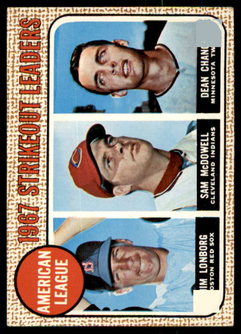 AL Strikeout Leaders/Jim Lonborg/Sam McDowell/Dean Chance Card 1968 Topps #12  Image 1