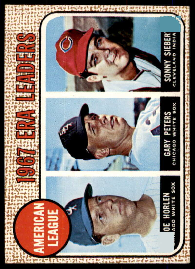 AL ERA Leaders/Joel Horlen/Gary Peters/Sonny Siebert Card 1968 Topps #8  Image 1