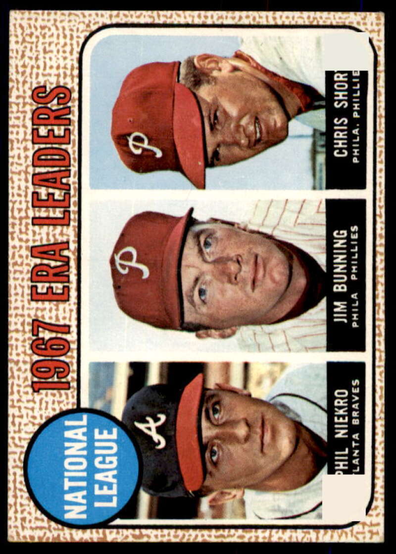 NL ERA Leaders/Phil Niekro/Jim Bunning/Chris Short Card 1968 Topps #7  Image 1