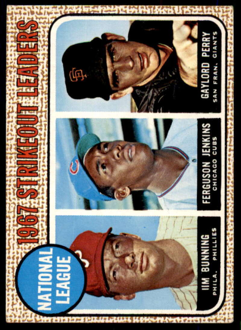 NL Strikeout Leaders/Jim Bunning/Ferguson Jenkins/Gaylord Perry 1968 Topps #11  Image 1