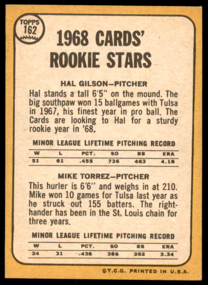 Rookie Stars/Hal Gilson RC/Mike Torrez RC Card 1968 Topps #162  Image 2