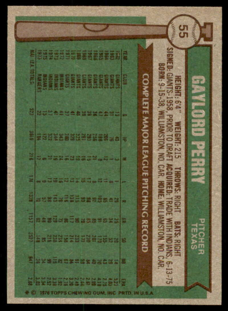 Gaylord Perry Card 1976 Topps #55  Image 2