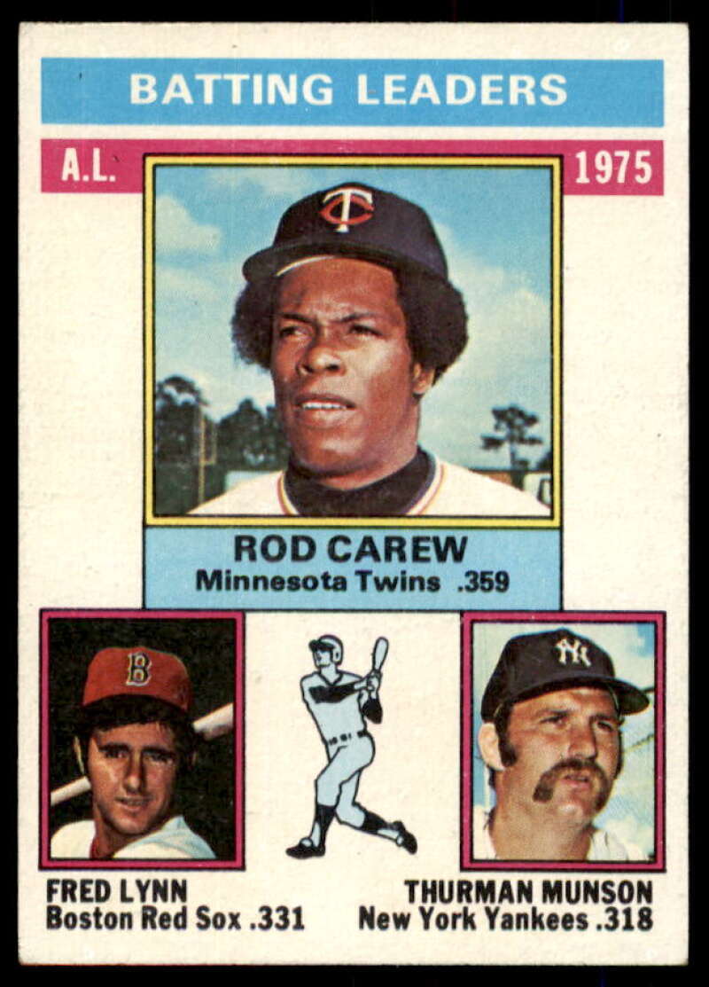 AL Batting Leaders/Rod Carew/Fred Lynn/Thurman Munson Card 1976 Topps #192  Image 1