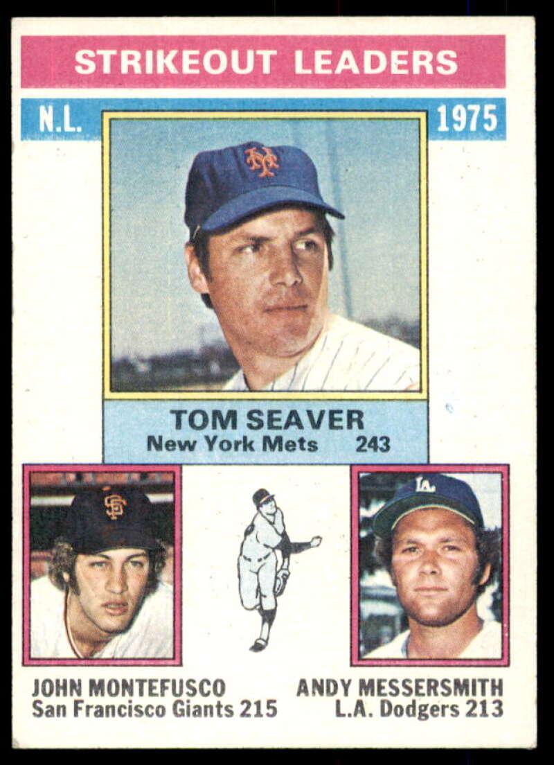 NL Strikeout Leaders/Tom Seaver/Montefusco/Andy Messersmith 1976 Topps #203  Image 1