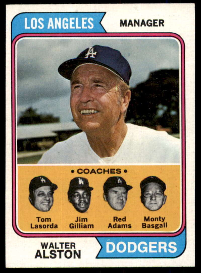 Walter Alston MG/Lasorda CO/Gilliam CO/Adams CO/Basgall CO Card 1974 Topps #144  Image 1