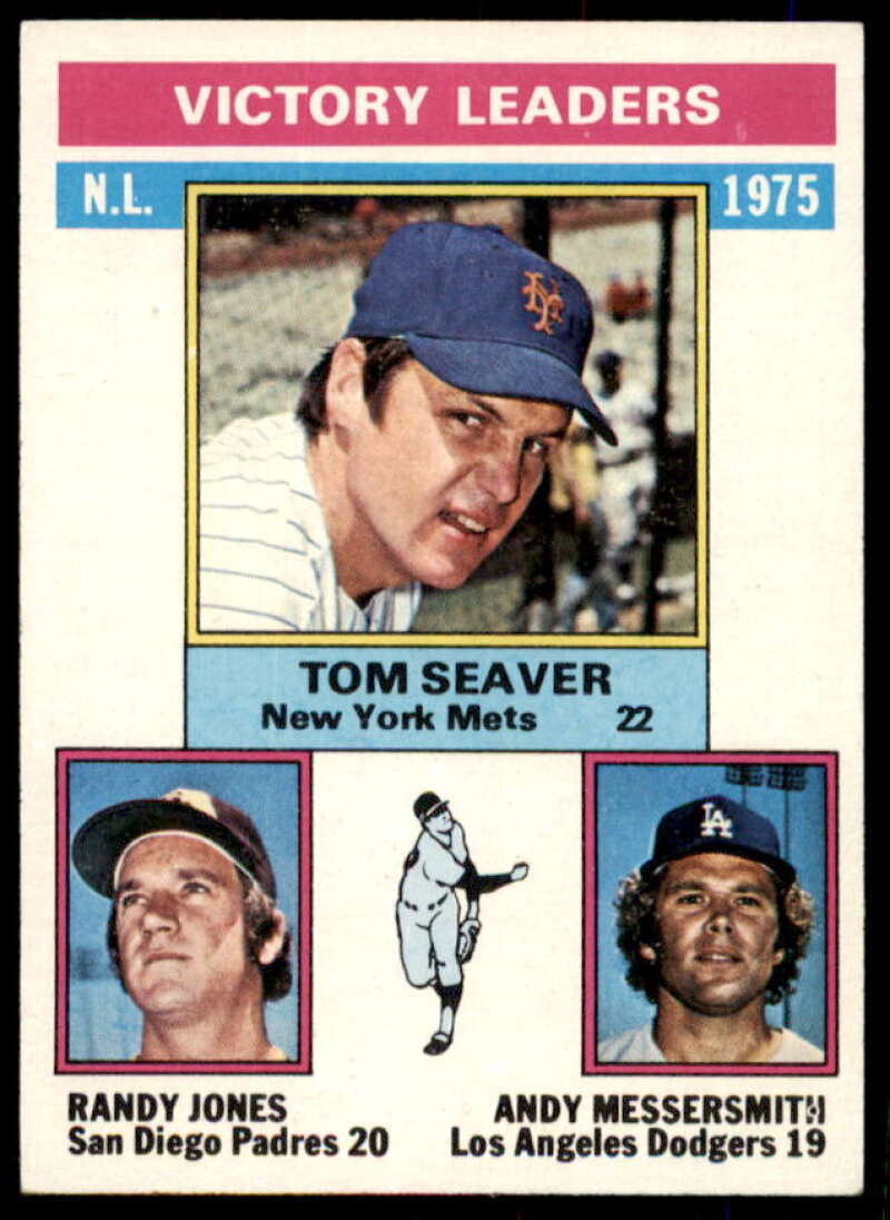 NL Victory Leaders/Tom Seaver/Randy Jones/Andy Messersmith Card 1976 Topps #199  Image 1