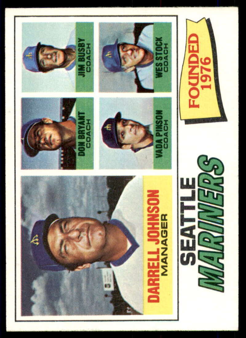 Mariners CL/ohnson MG/Bryant CO/ Busby CO/Pinson CO/Stock CO 1977 Topps #597  Image 1