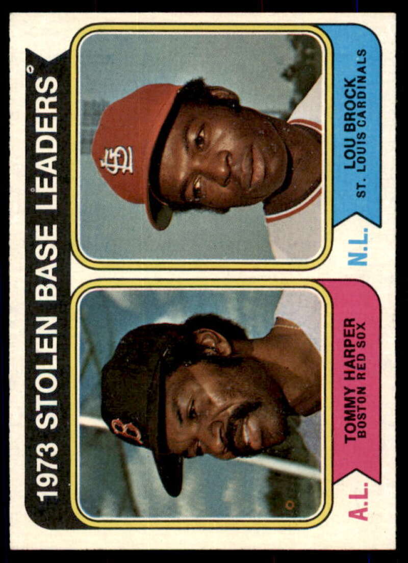 Stolen Base Leaders/Tommy Harper/Lou Brock Card 1974 Topps #204  Image 1