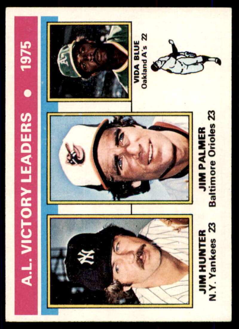 AL Victory Leaders/Jim Hunter/Jim Palmer/Vida Blue Card 1976 Topps #200  Image 1