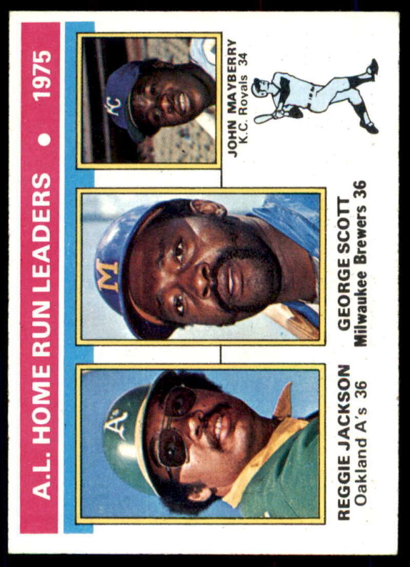 AL Home Run Leaders/Reggie Jackson/George Scott/John Mayberry 1976 Topps #194  Image 1