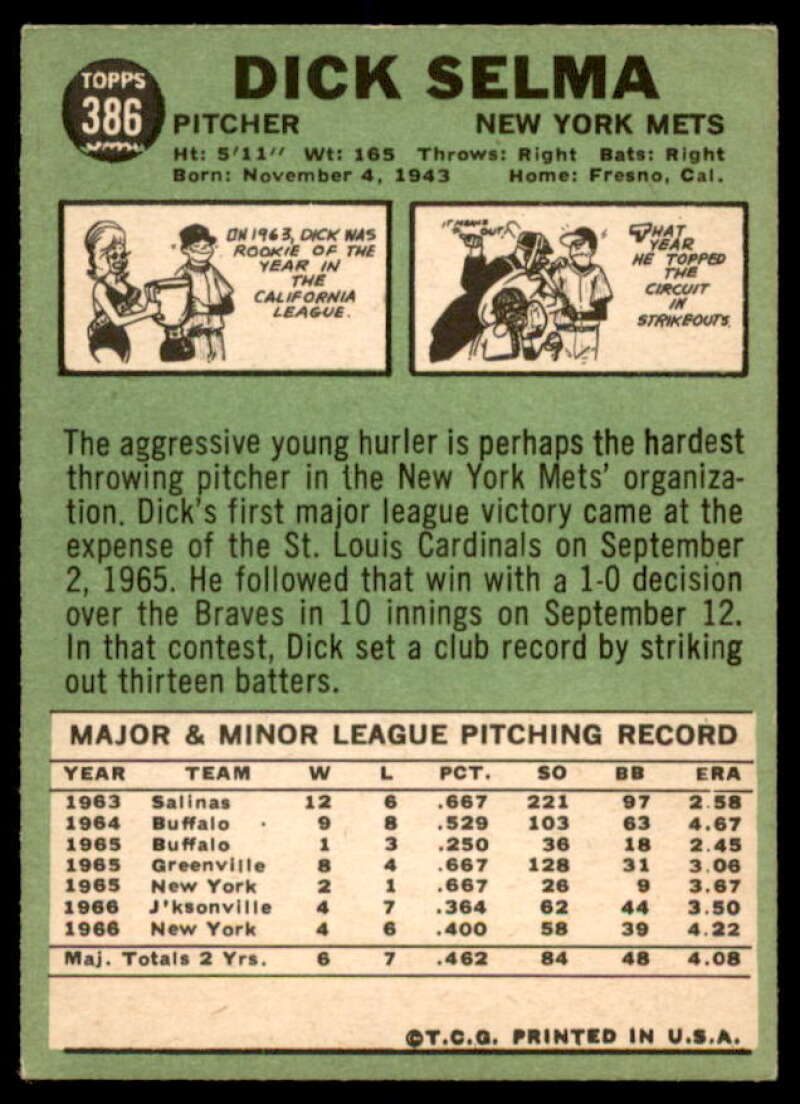 Dick Selma DP Card 1967 Topps #386  Image 2