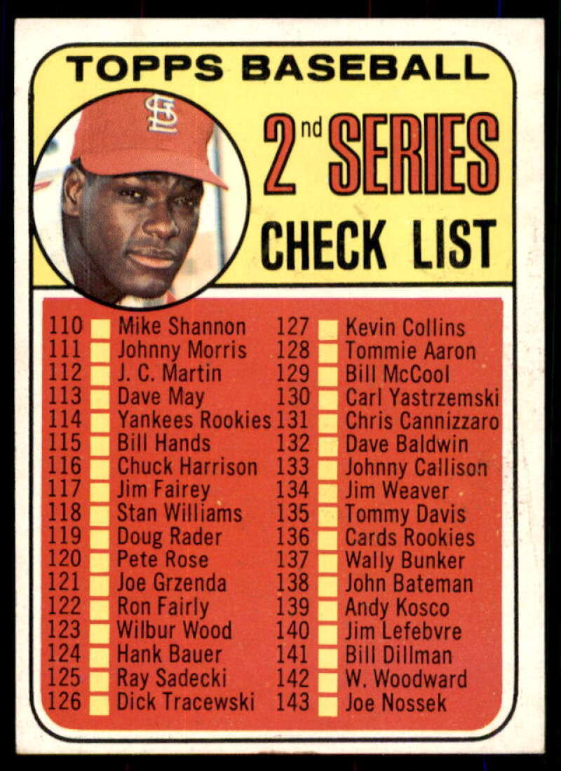 Checklist 2 ERR/Bob Gibson/161 Jim Purdin Card 1969 Topps #107A  Image 1