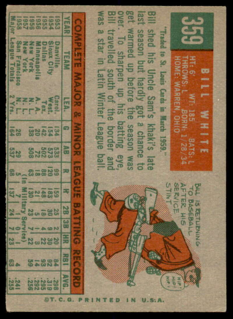 Bill White Rookie Card 1959 Topps #359  Image 2