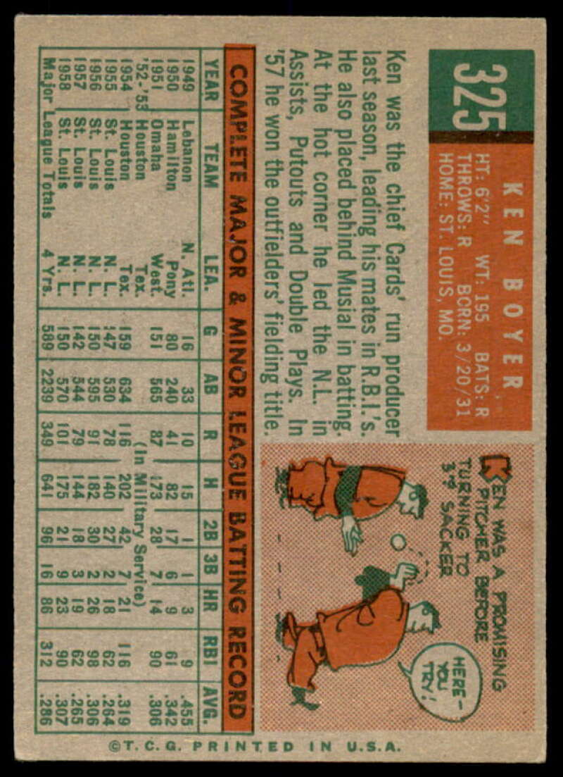 Ken Boyer Card 1959 Topps #325  Image 2