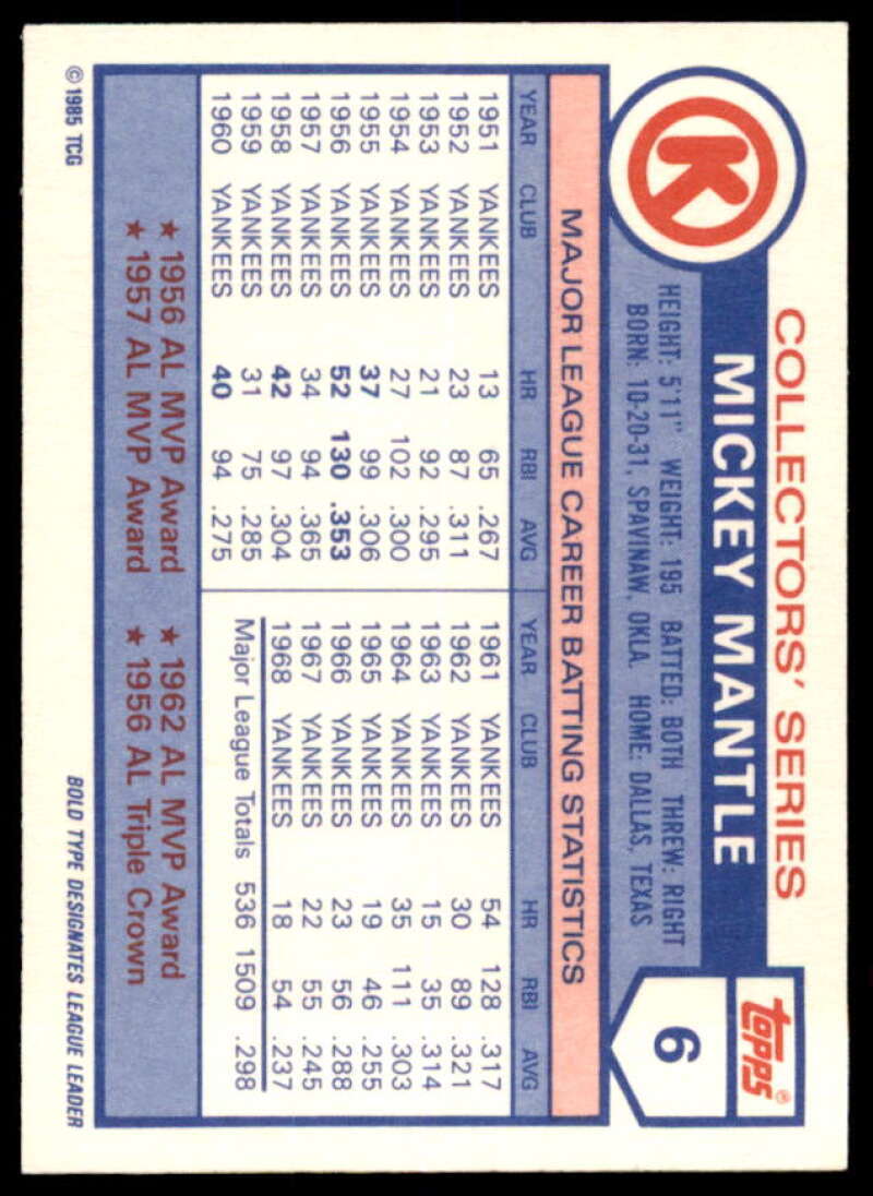 Mickey Mantle Card 1985 Circle K #6  Image 2