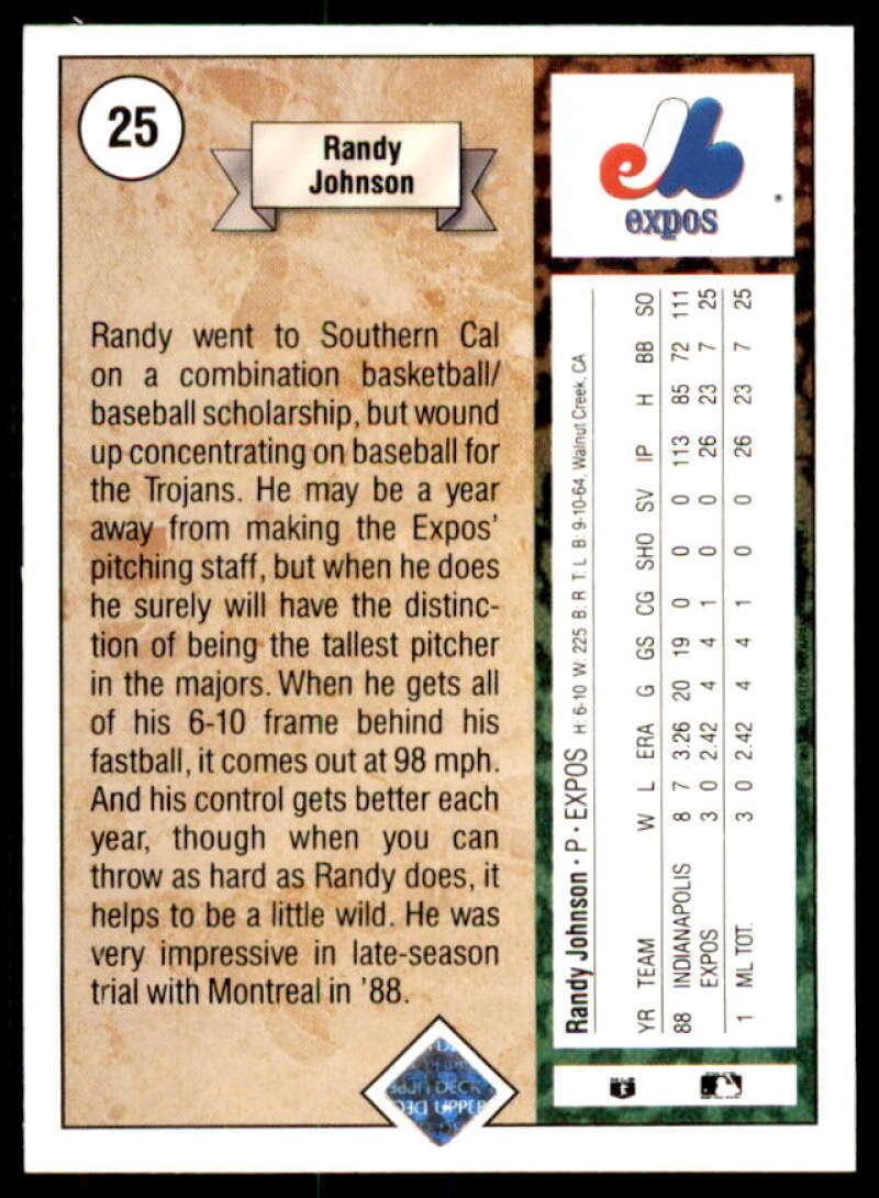 Randy Johnson Rookie Card 1989 Upper Deck #25  Image 2