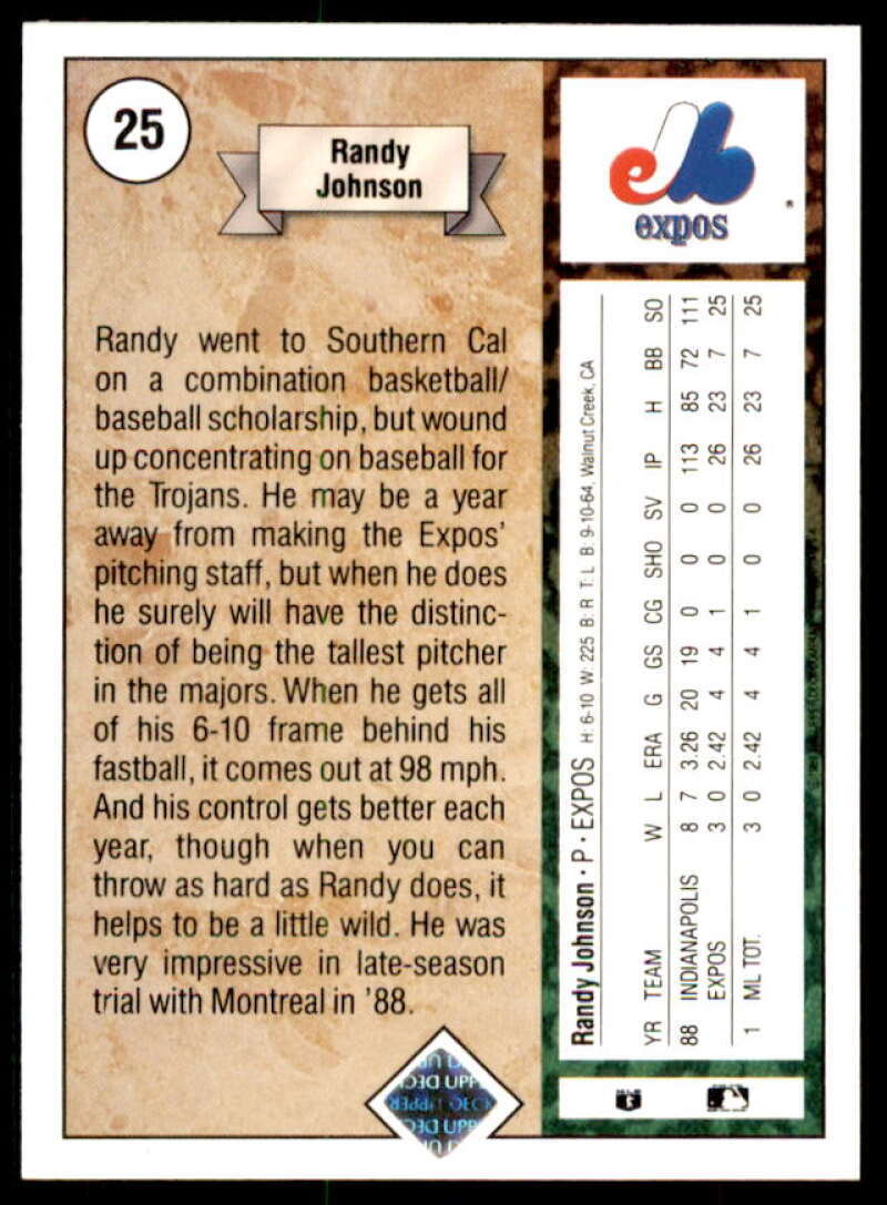 Randy Johnson Rookie Card 1989 Upper Deck #25  Image 2