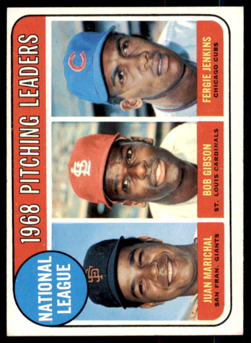 NL Pitching Leaders/Juan Marichal/Bob Gibson/Fergie Jenkins Card 1969 Topps #10  Image 1