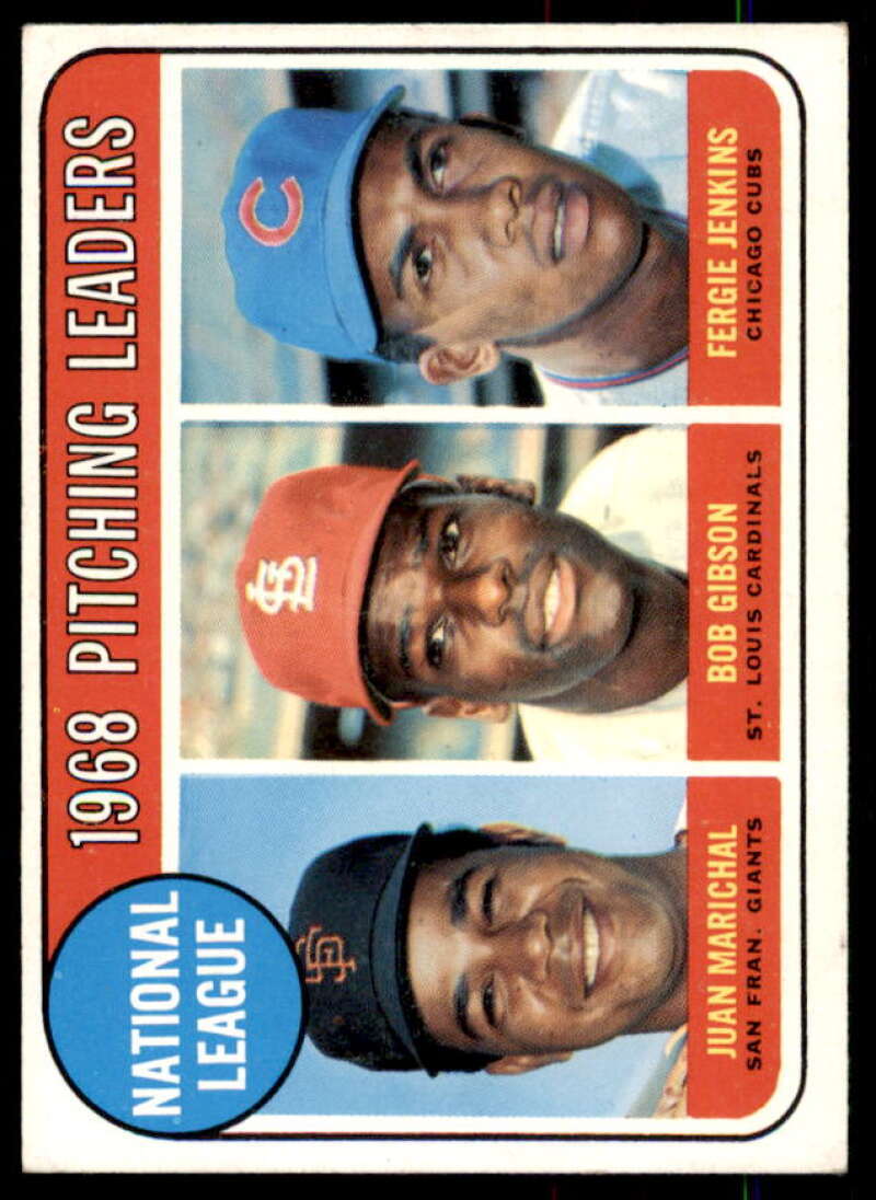 NL Pitching Leaders/Juan Marichal/Bob Gibson/Fergie Jenkins Card 1969 Topps #10  Image 1